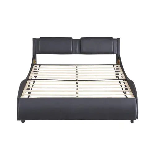 Queen Size Upholstered Faux Leather Platform Bed With Led – Pet by SbrTnHomes