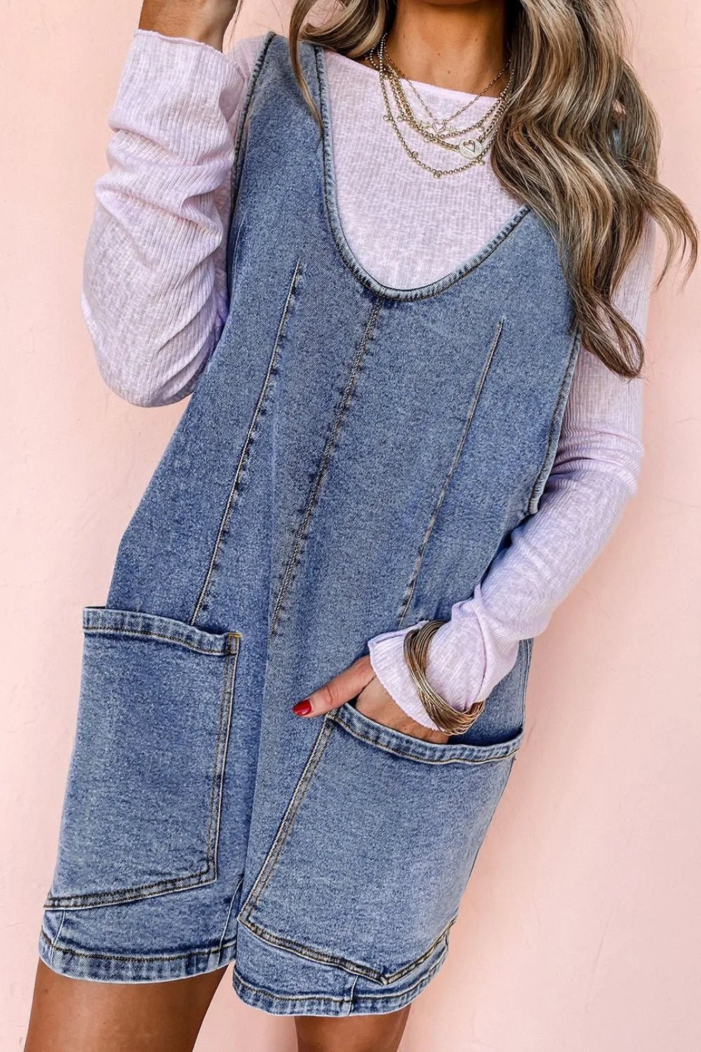 U Neck Patched Pocket Denim Overalls – Medium for Shopify Collective (3 view)