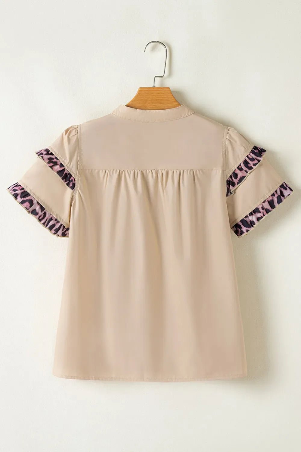 Leopard Frill Short Sleeve Blouse – Khaki for Shopify Collective (4 view)