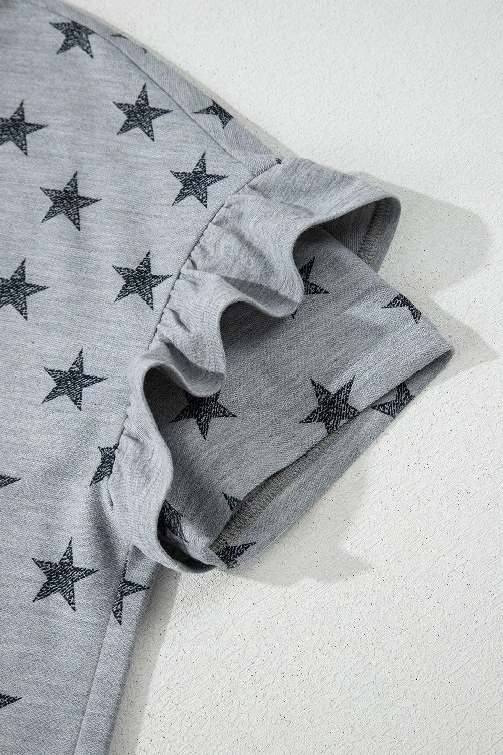 Star Print Tiered Ruffled Sleeve Crew Neck T Shirt – Gray by Simply Love
