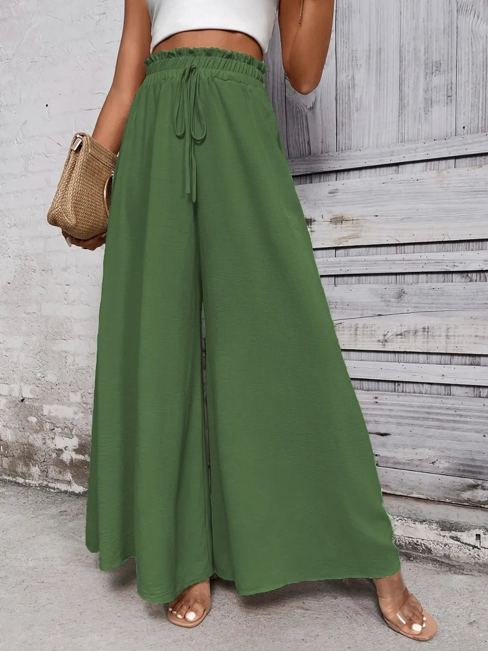 Honey Tied High Waist Wide Leg Pants – Matcha Green for Shopify Collective (18 view)