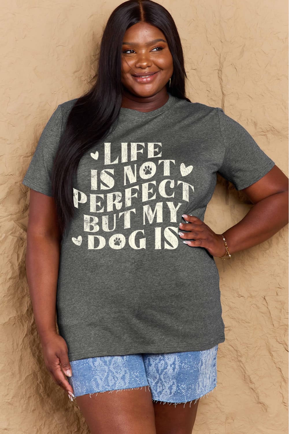 Simply Love Full Size Dog Slogan Graphic Cotton T-Shirt – Charcoal by Simply Love