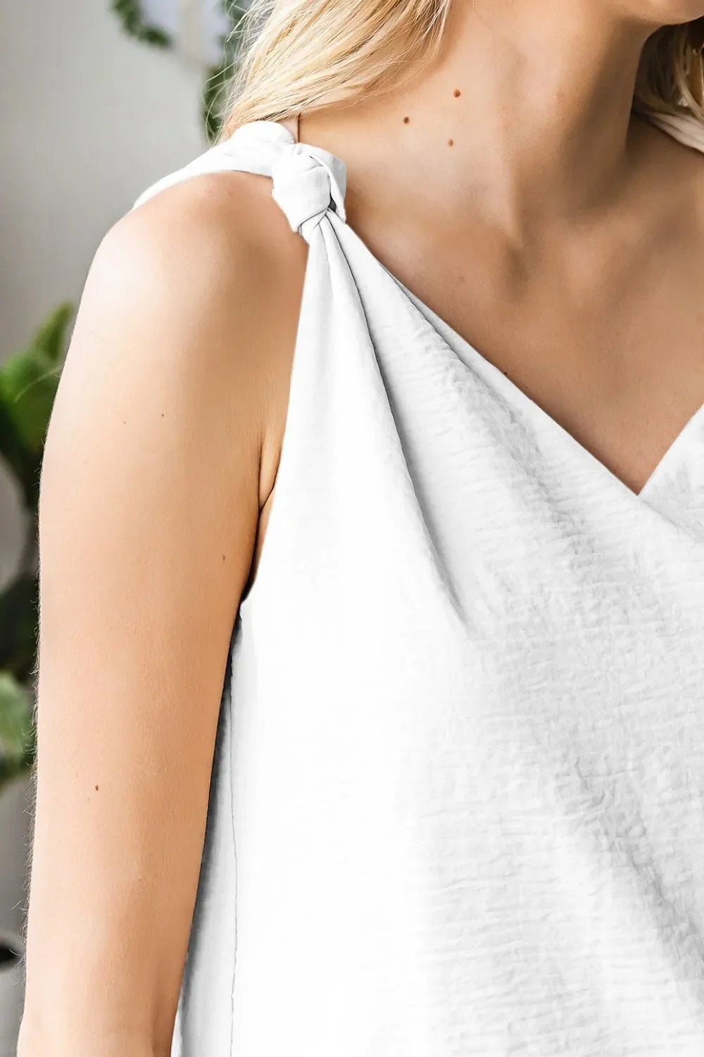 V Neck Knotted Shoulder Vest – White for Shopify Collective (14 view)