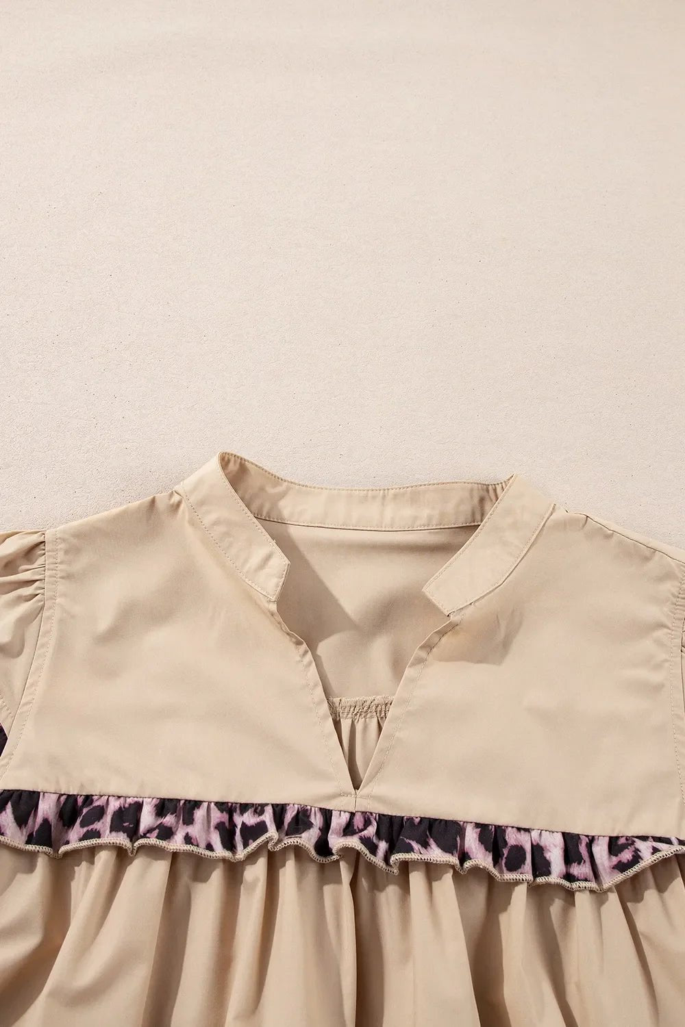 Leopard Frill Short Sleeve Blouse – Khaki for Shopify Collective (5 view)