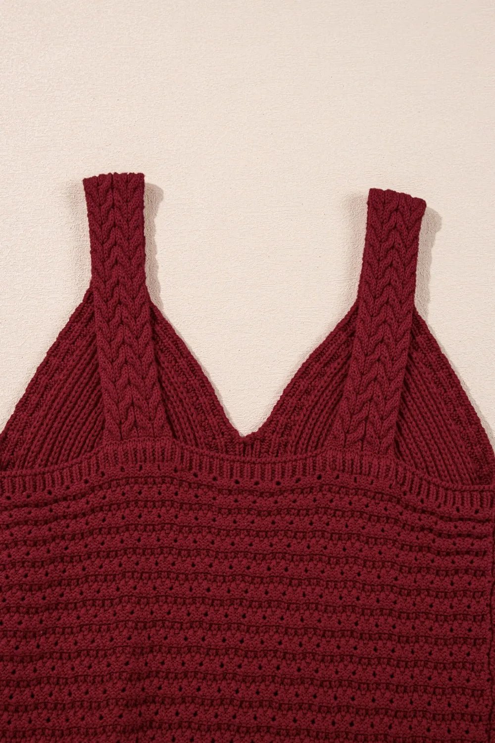 Cable Knit Pointelle Slim Fit V Neck Sweater Vest – Burgundy for Shopify Collective (10 view)