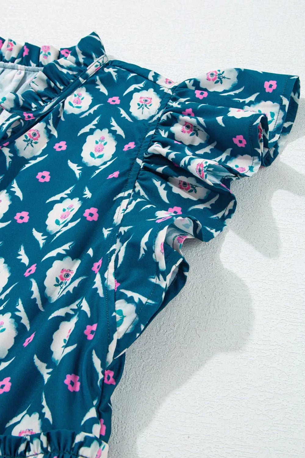 Printed Tie Neck Ruffled Cap Sleeve Dress – Floral for Shopify Collective (12 view)