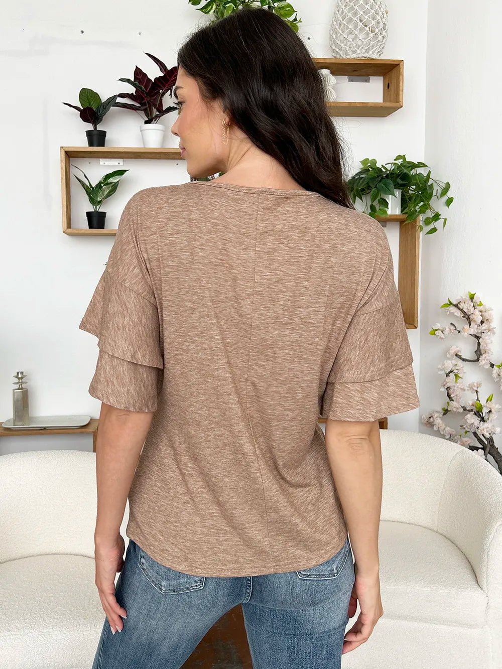 V - Neck Half Sleeve Blouse – Mocha for Shopify Collective (3 view)