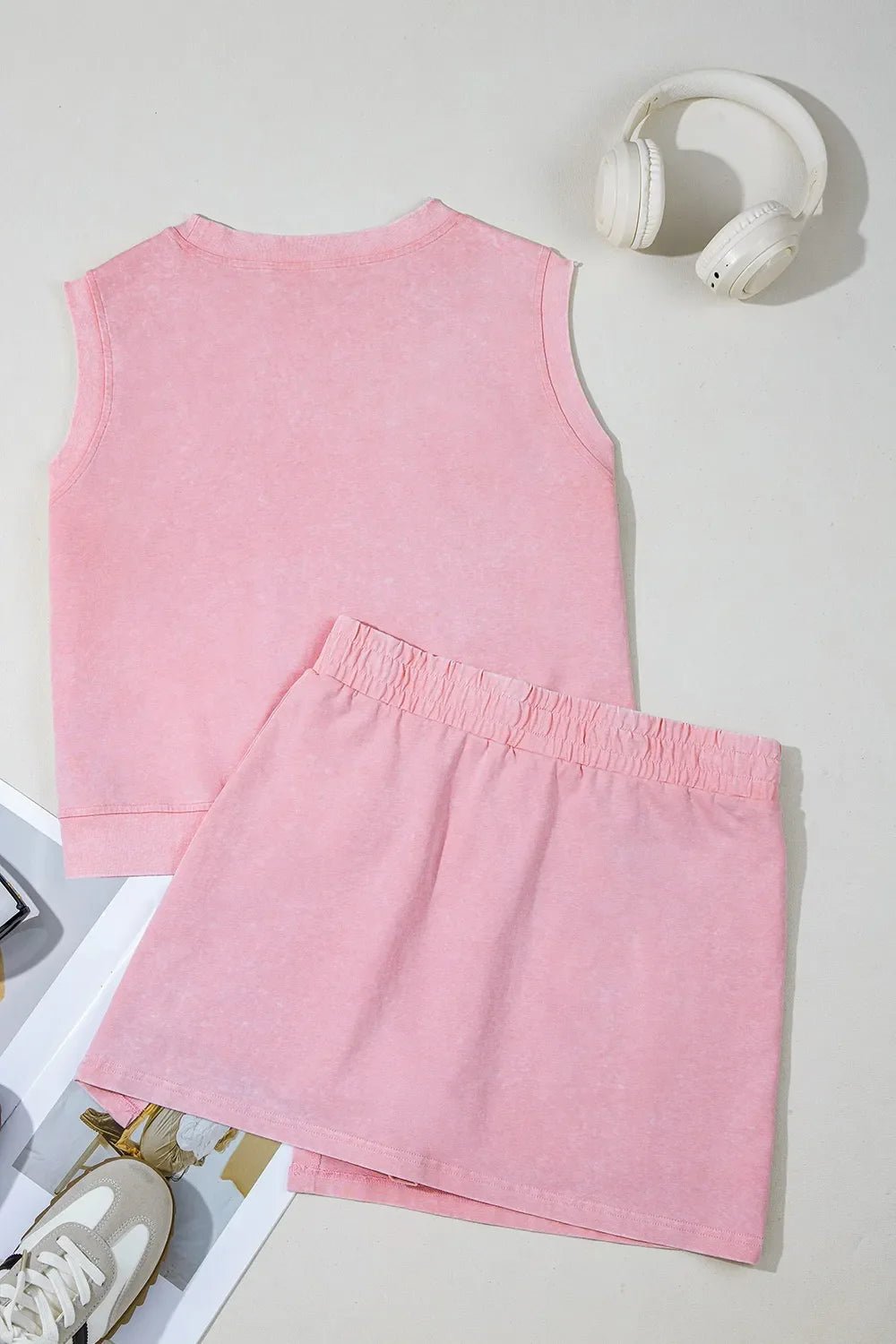 Mineral Wash Cotton Tank Top and Slit Skort Set – Blush Pink for Shopify Collective (7 view)