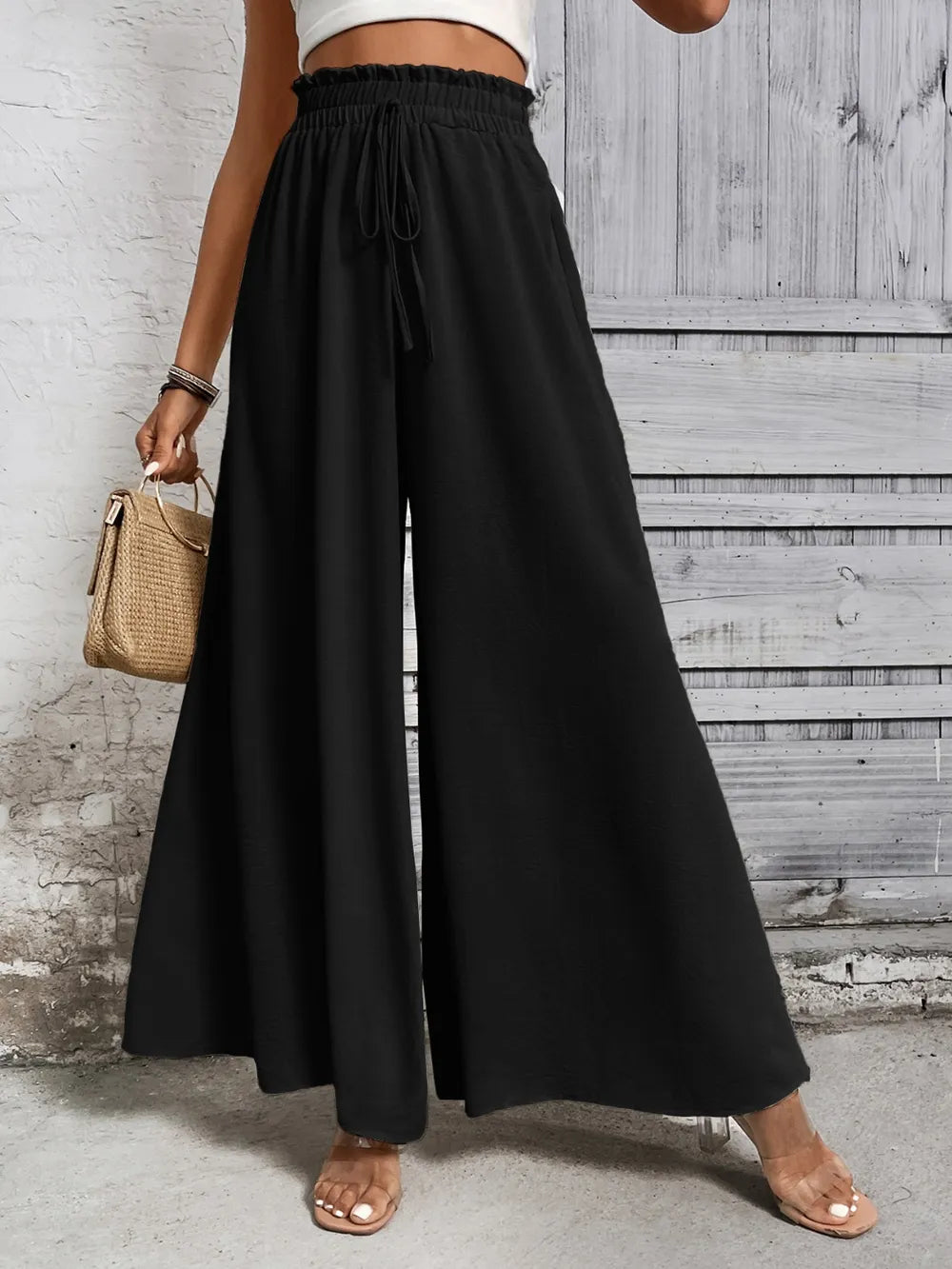 Honey Tied High Waist Wide Leg Pants – Black for Shopify Collective (5 view)