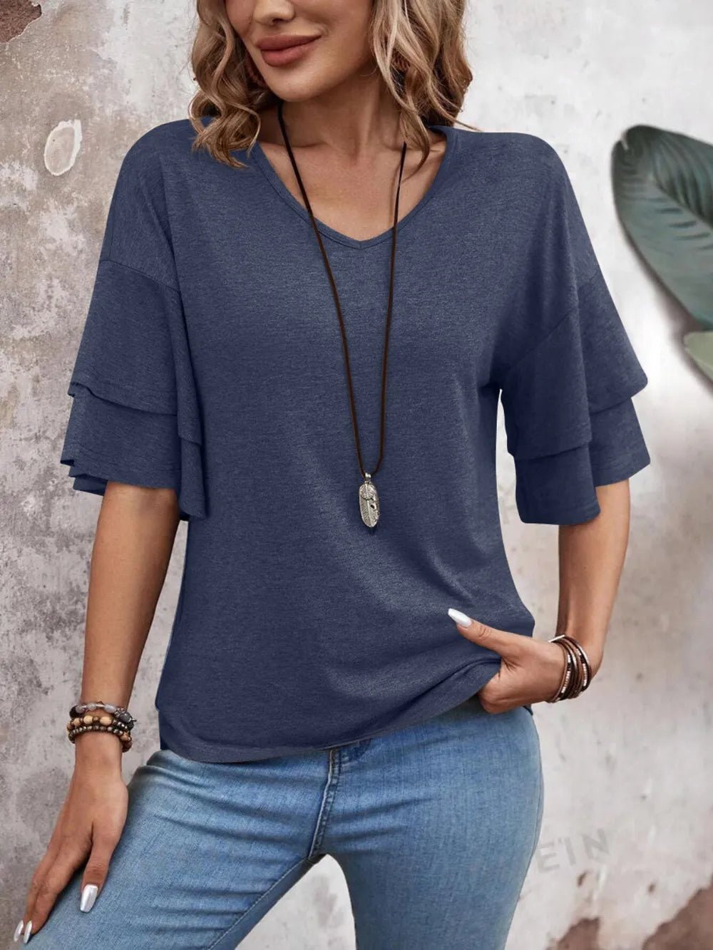 V - Neck Half Sleeve Blouse – Indigo for Shopify Collective (11 view)