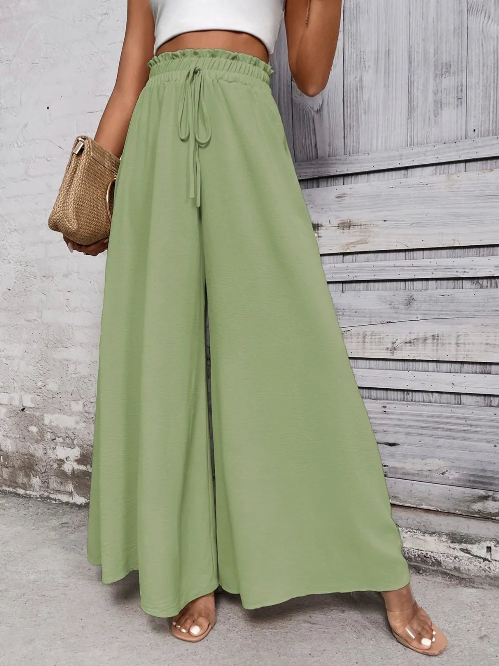 Honey Tied High Waist Wide Leg Pants – Light Green for Shopify Collective (13 view)