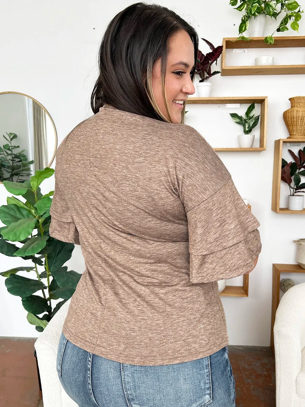 V - Neck Half Sleeve Blouse – Mocha for Shopify Collective (7 view)