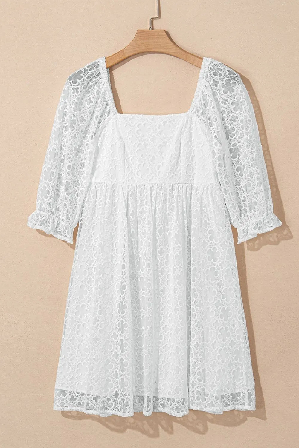 Lace Puff Sleeve Empire Waist Mini Dress – White for Shopify Collective (7 view)