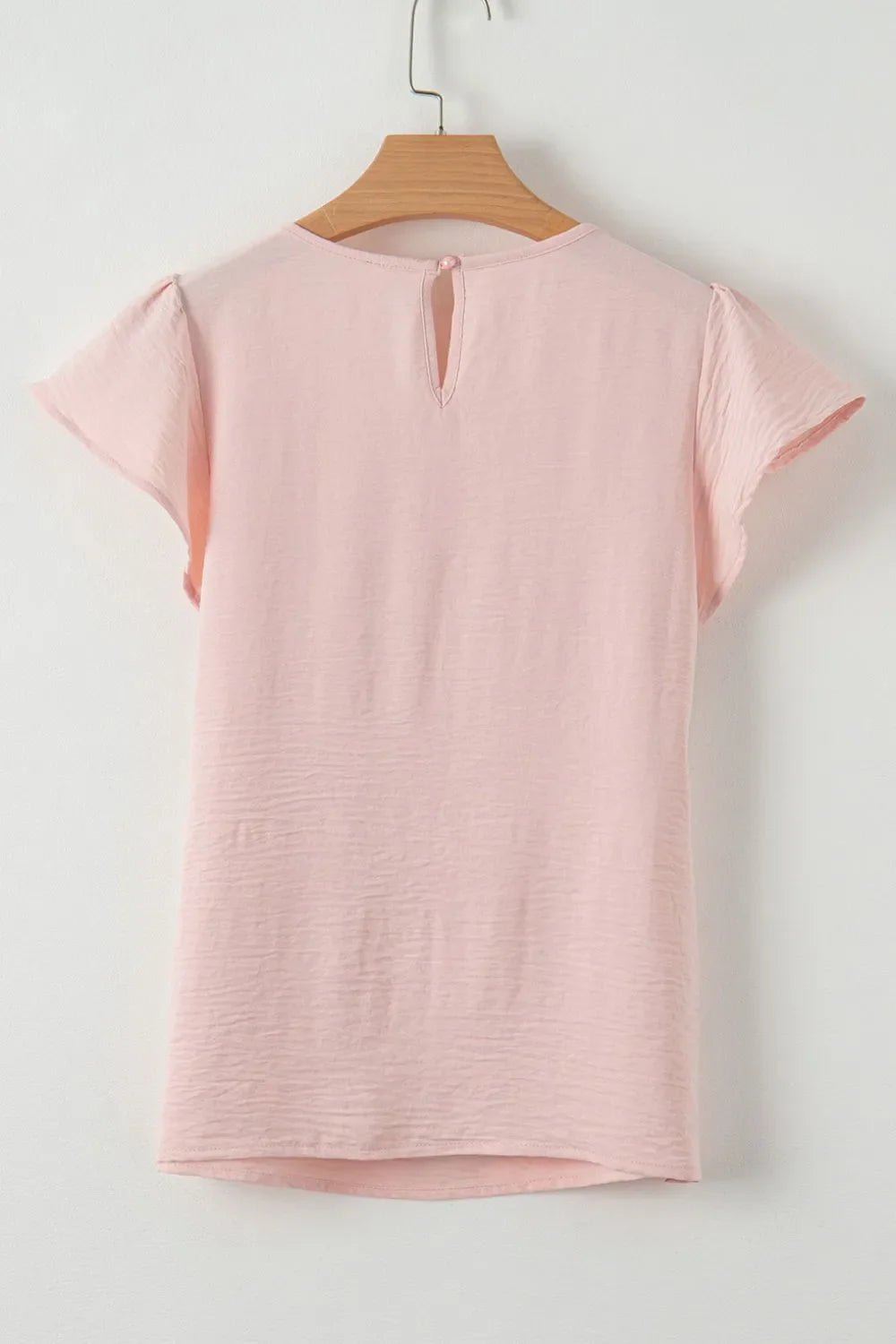 Solid Color Flounce Sleeve Pleated Round Neck Blouse – Blush Pink by Simply Love