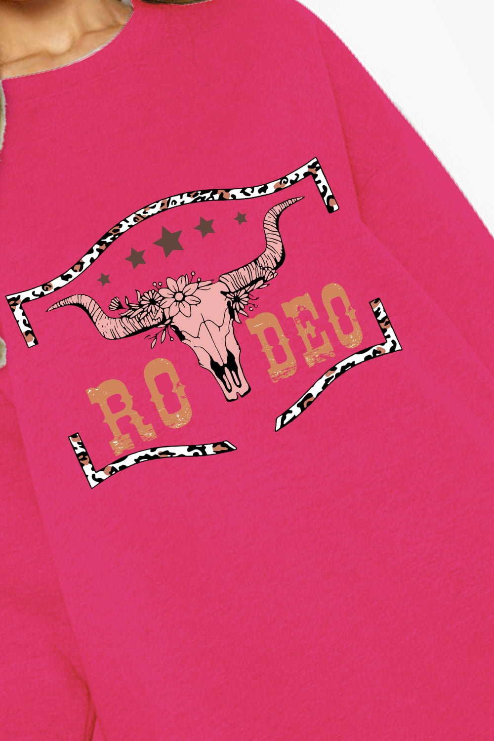 Simply Love Full Size Round Neck Dropped Shoulder RODEO Graphic Sweatshirt – Deep Rose sweater for Shopify Collective (3 view)