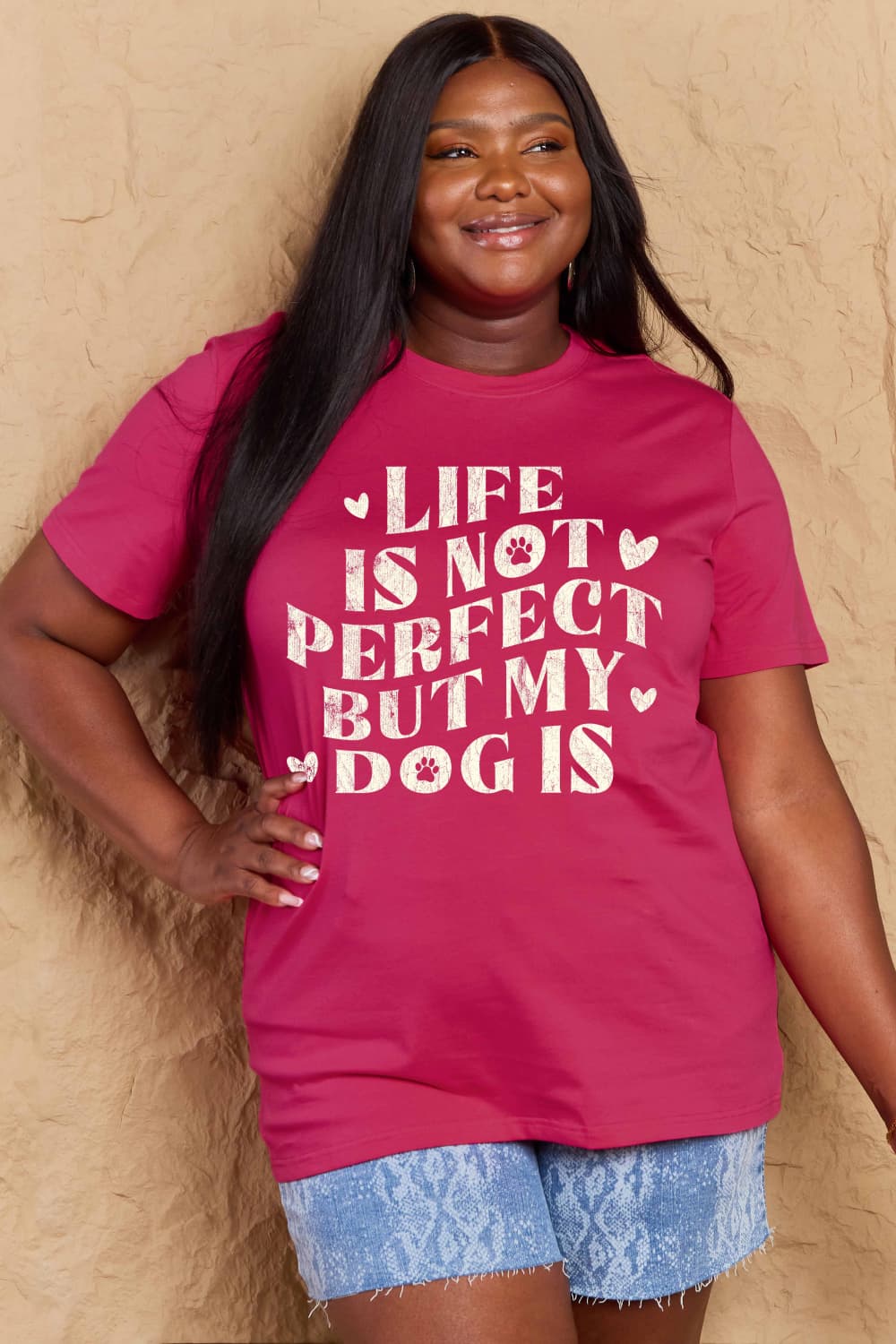 Simply Love Full Size Dog Slogan Graphic Cotton T-Shirt – Deep Rose by Simply Love