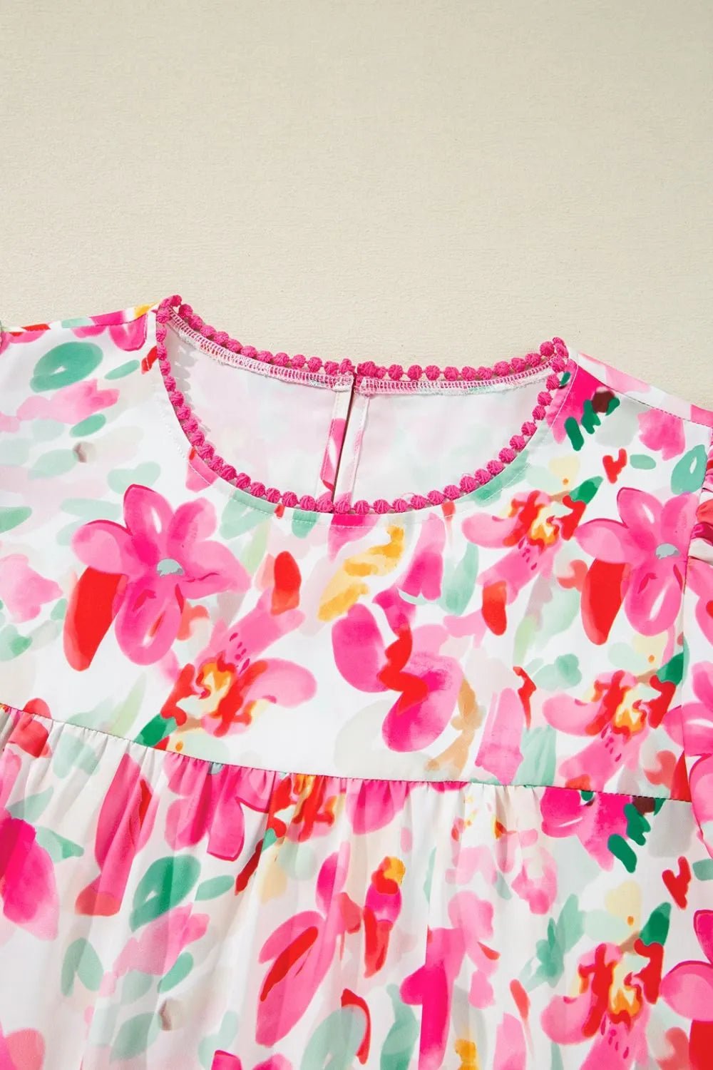 Floral Print Ruffle Sleeve Round Neck Blouse – Floral for Shopify Collective (8 view)