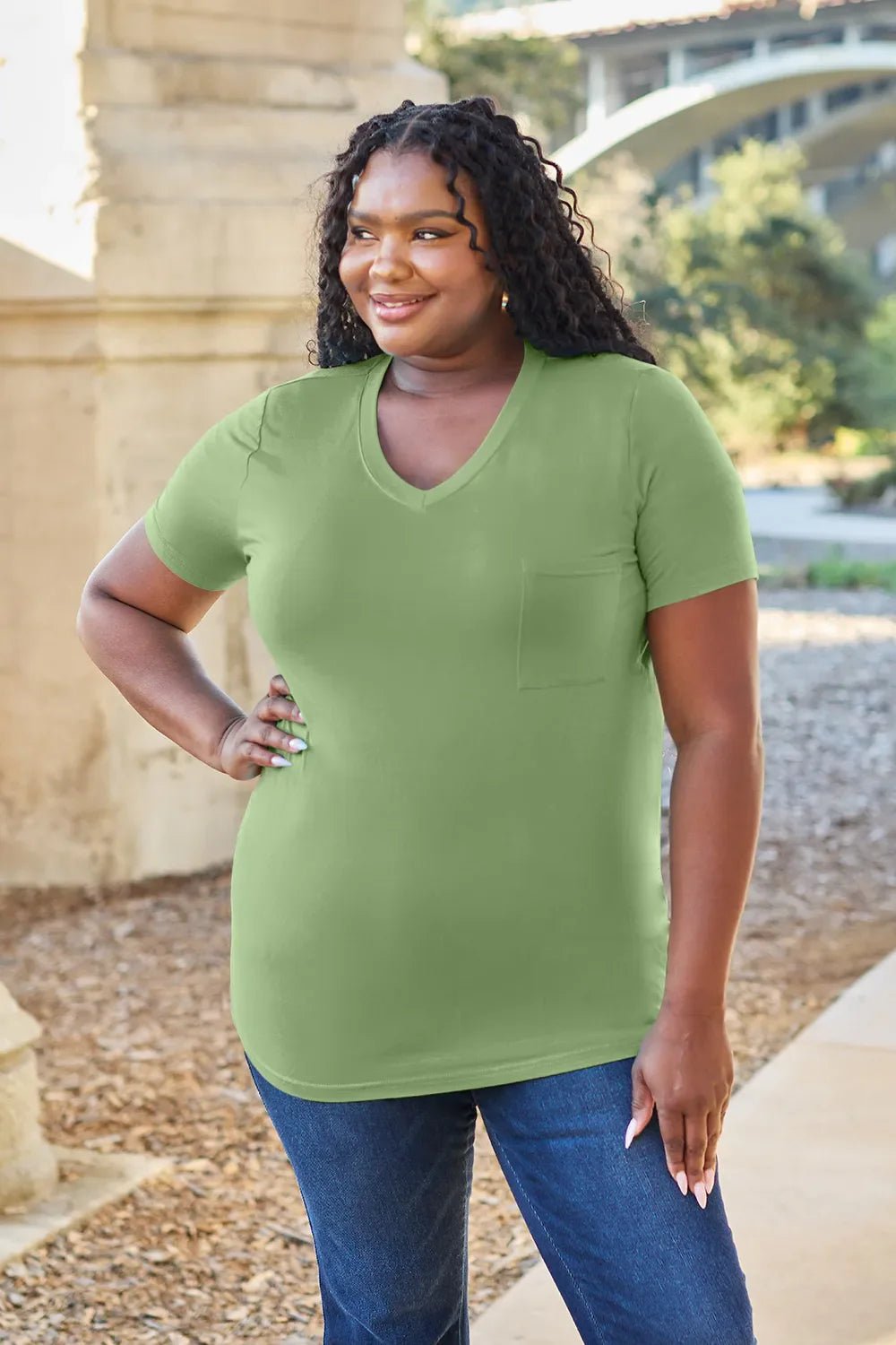 Basic Bae Bamboo Full Size V - Neck Short Sleeve T-Shirt – Matcha Green for Shopify Collective (24 view)