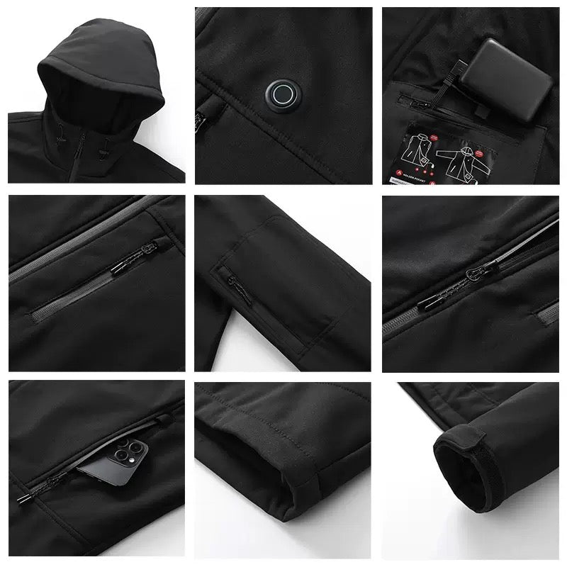 10 - Zone Softshell Heated Jacket Waterproof Winter Coat|LITEGUEST™ – Black Jacket for Apparel (14 view)