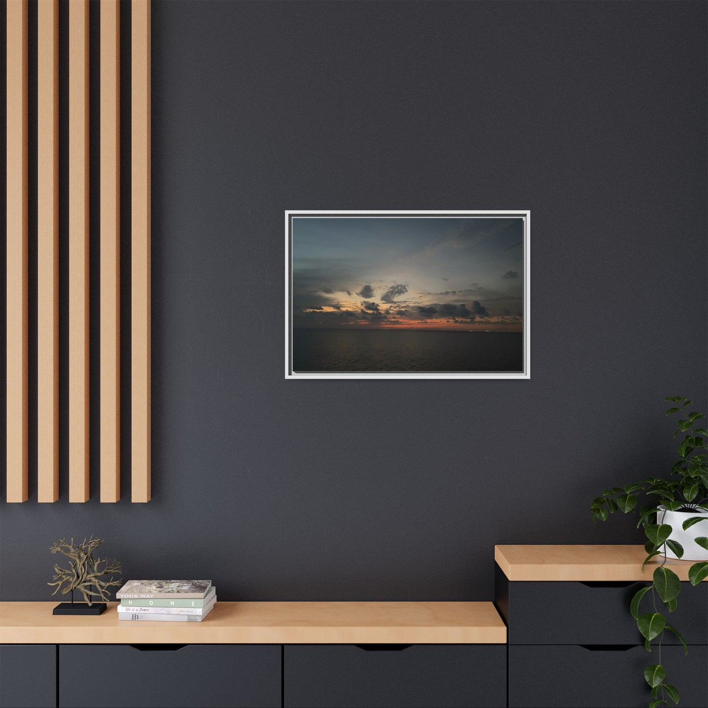 Framed Ocean Sunset Canvas Print, Coastal Wall Art, Home Decor, Gift for Nature Lovers, Beach House Accent