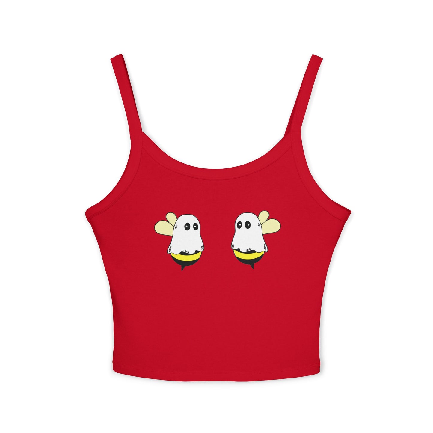Red tank top with ghost design on a white background