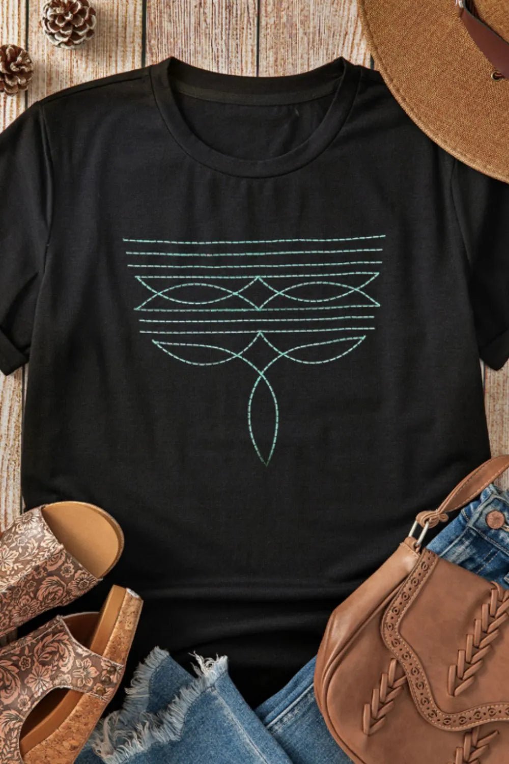 Embroidered Round Neck Short Sleeve T-Shirt – Black for Shopify Collective (6 view)