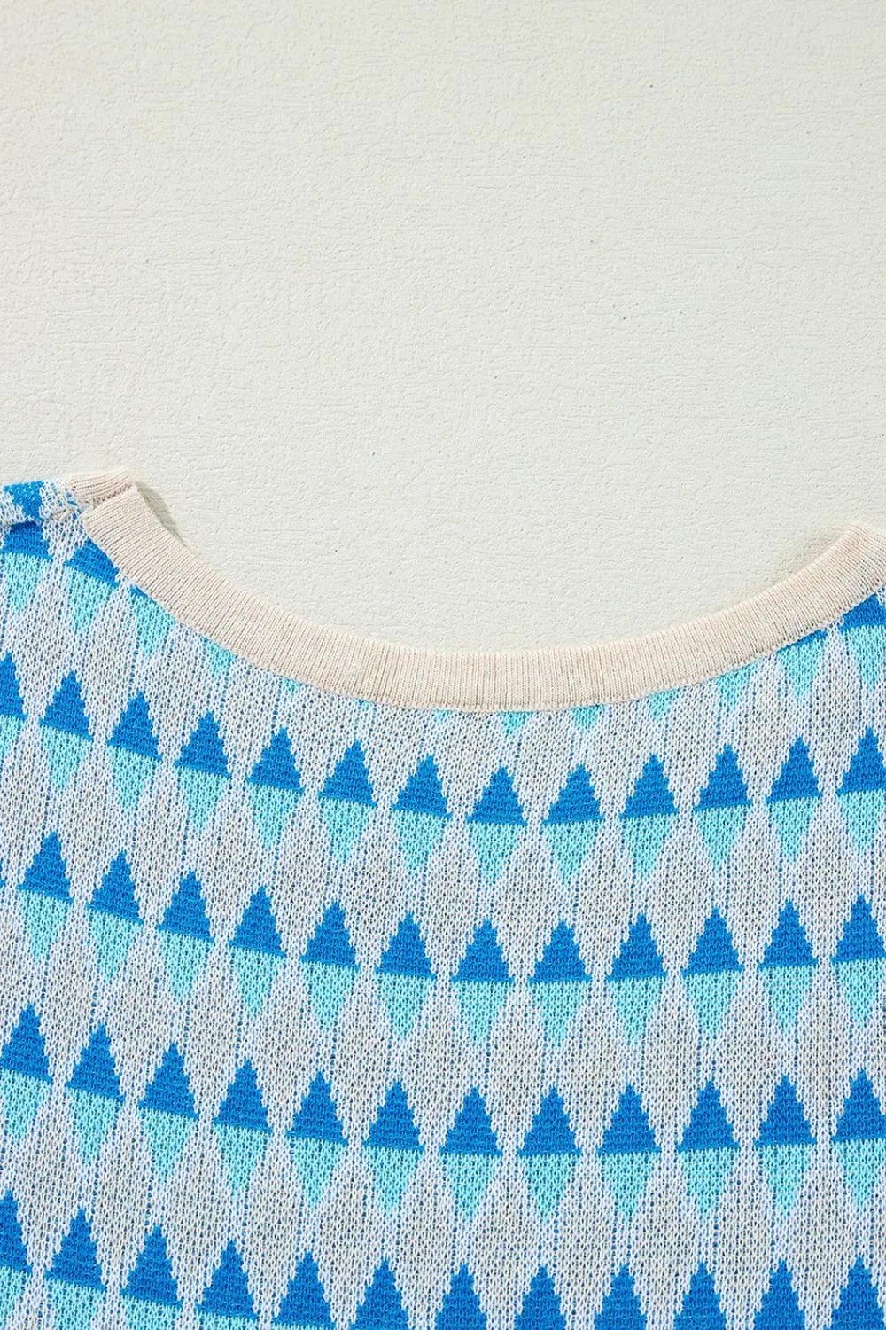Stripe Geometric Print Round Neck Slim Fit Sweater Vest – Light Blue for Shopify Collective (9 view)