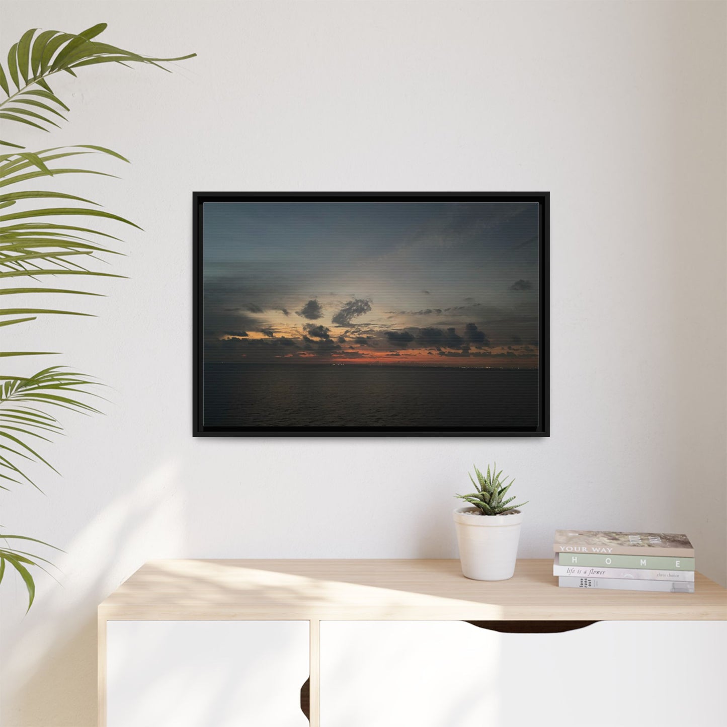 Framed Ocean Sunset Canvas Print, Coastal Wall Art, Home Decor, Gift for Nature Lovers, Beach House Accent