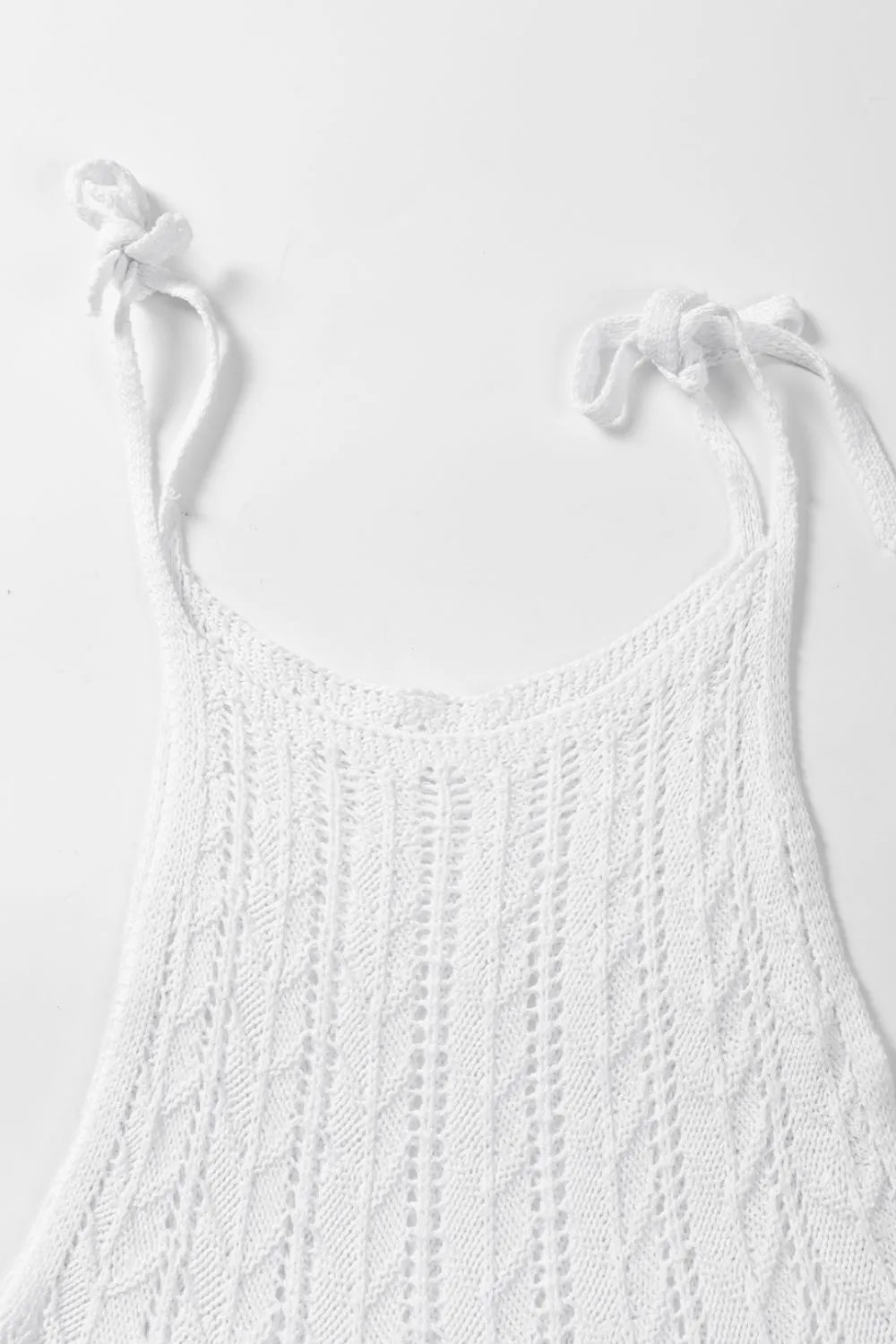 Tie Straps Wave Stripes Textured Eyelet Knitted Vest – White by Simply Love