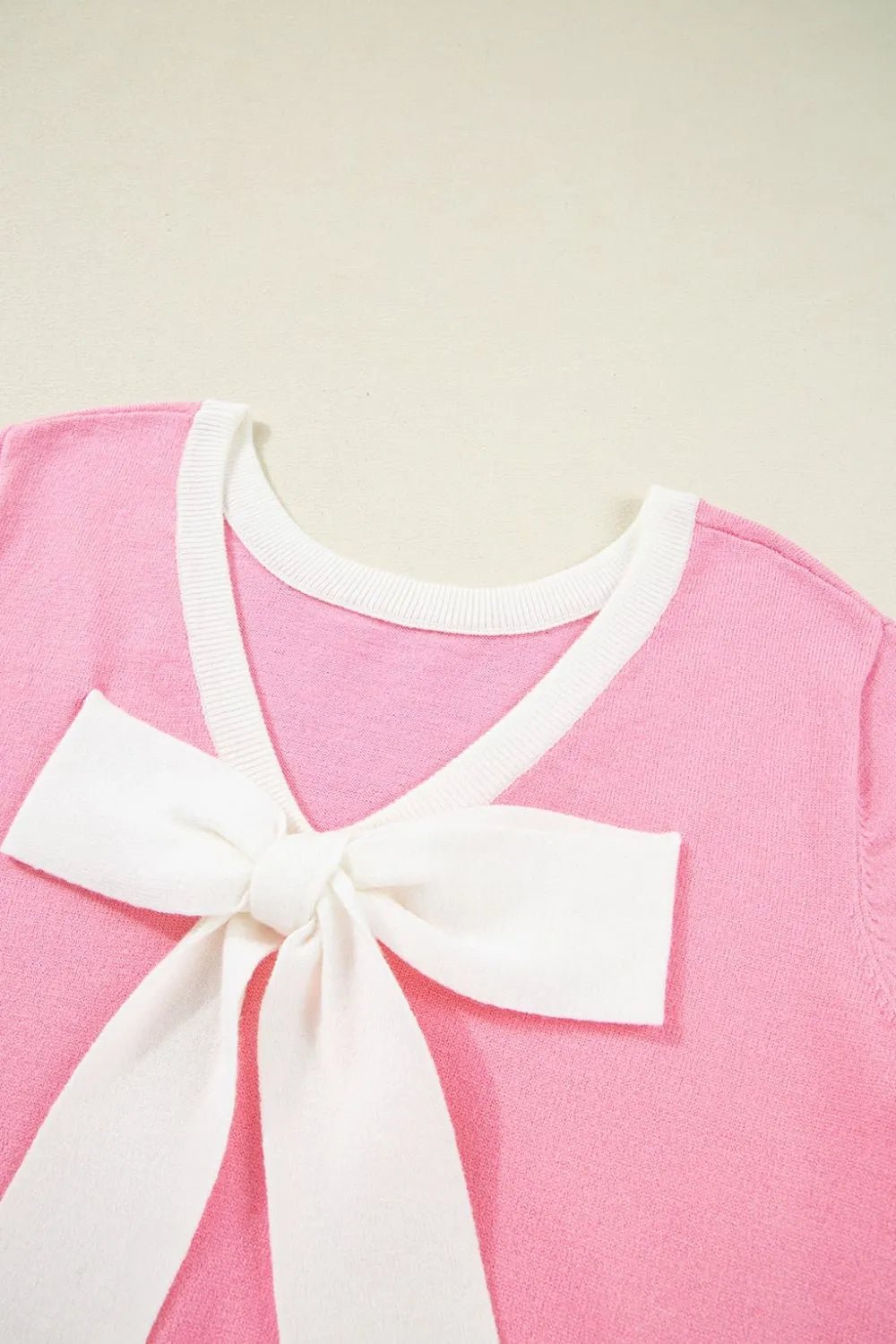 Bow Back Round Neck Short Sleeve Knit Top – Pink for Shopify Collective (10 view)