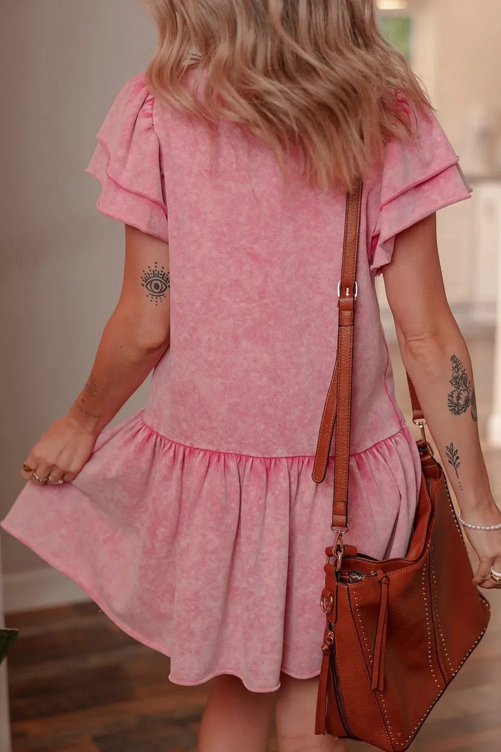 Mineral Wash Raw Edge Ruffle Mini Dress – Dusty Pink by Simply Love