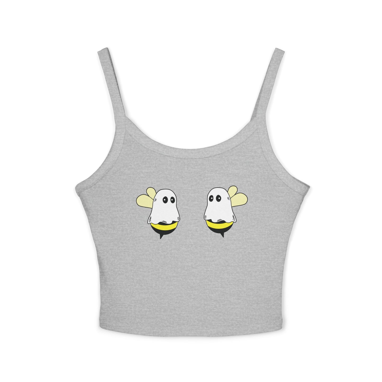 Gray tank top with ghost design on a white background