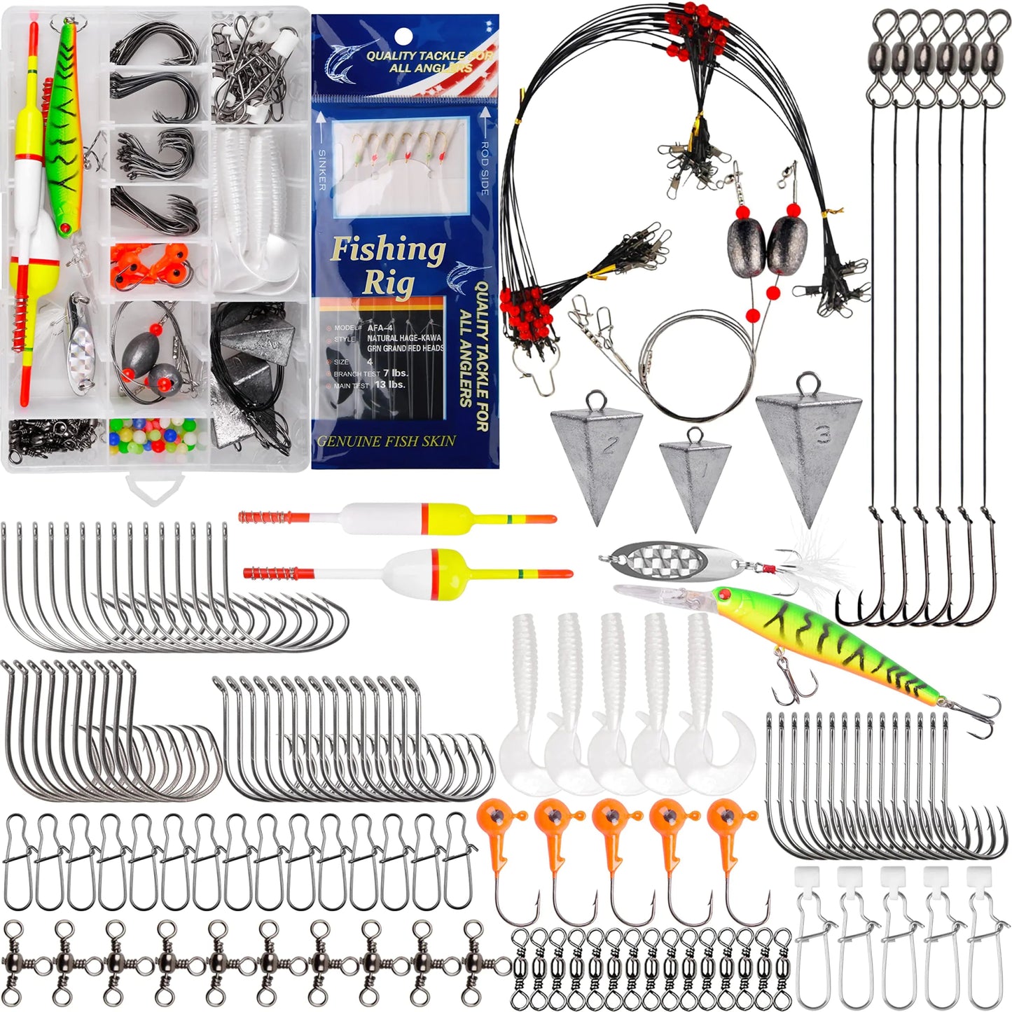 180pcs Saltwater Fishing Tackle Kit – Surf & Pier Rig Set with Hooks, Lures, Sinkers & Bobbers | Saltwater