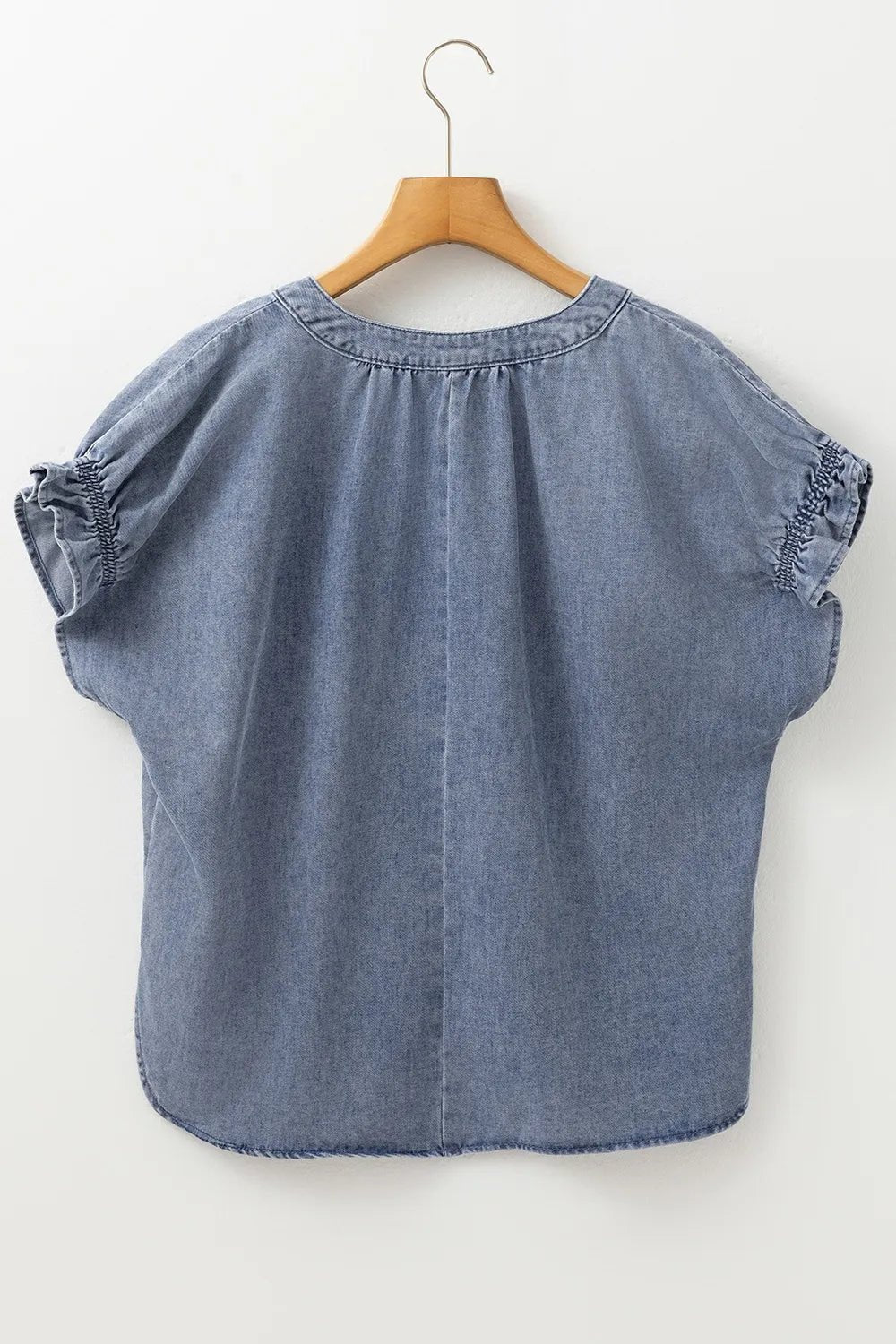 V Neck Ruffled Short Puff Sleeve Denim Top – Medium for Shopify Collective (8 view)