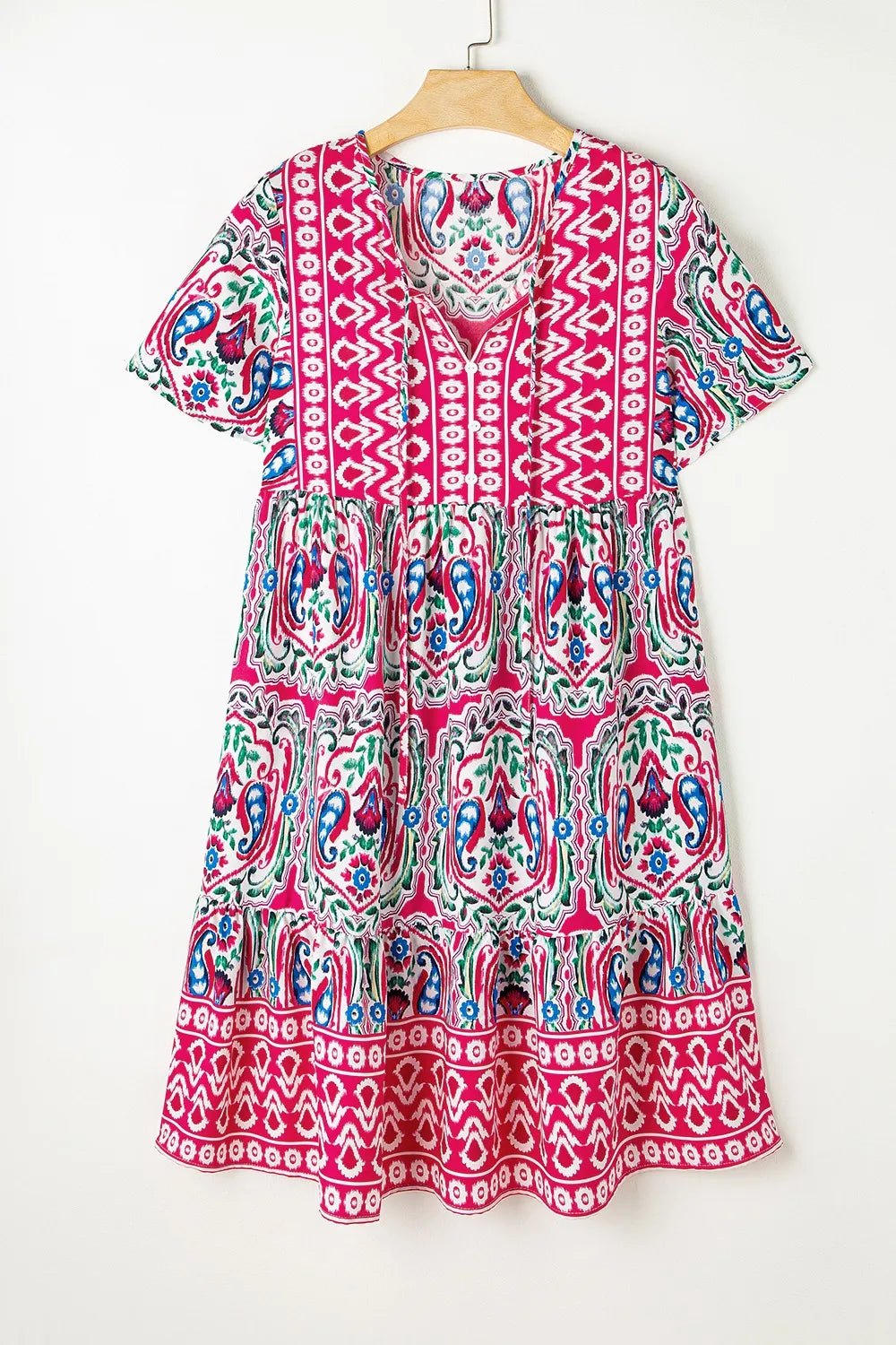 Printed Tie Neck Short Sleeve Dress – Floral for Shopify Collective (4 view)