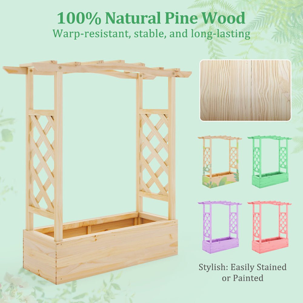 Wooden Raised Garden Bed with Trellis & Roof – Elevated Planter Box for Climbing Plants | Outdoor Garden Decor