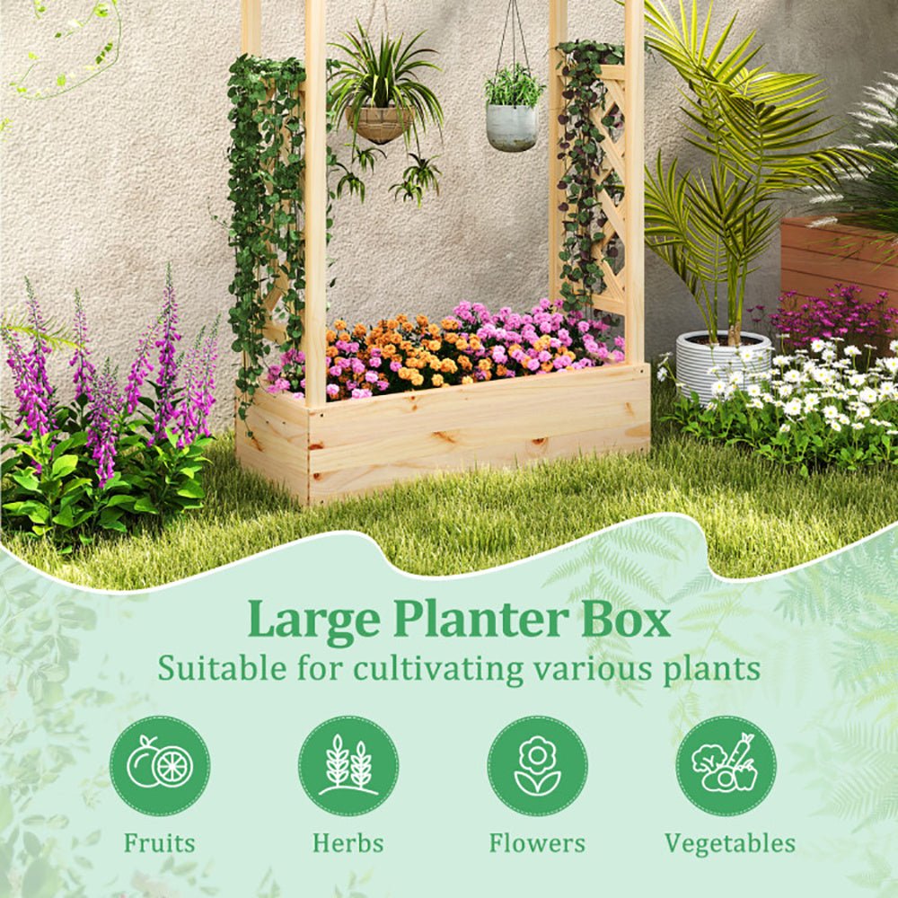 Wooden Raised Garden Bed with Trellis & Roof – Elevated Planter Box for Climbing Plants | Outdoor Garden Decor