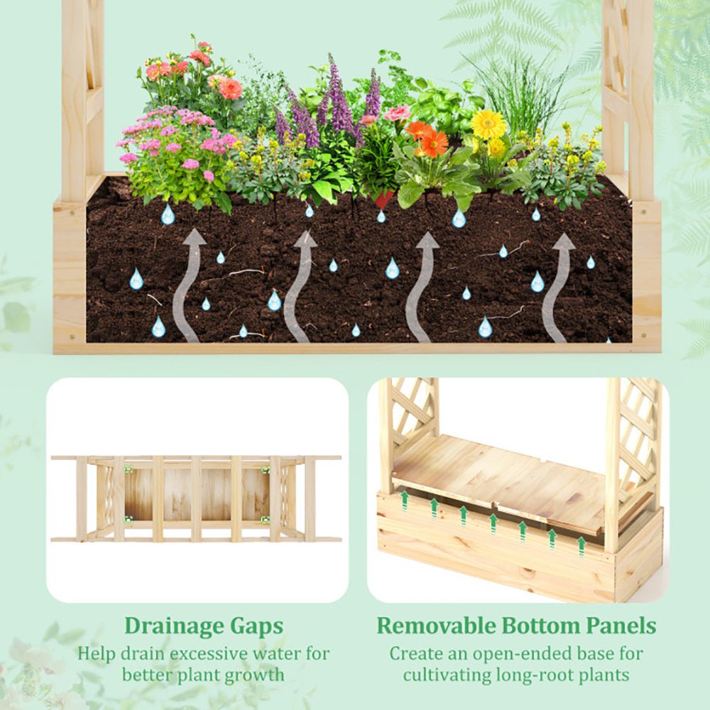 Wooden Raised Garden Bed with Trellis & Roof – Elevated Planter Box for Climbing Plants | Outdoor Garden Decor