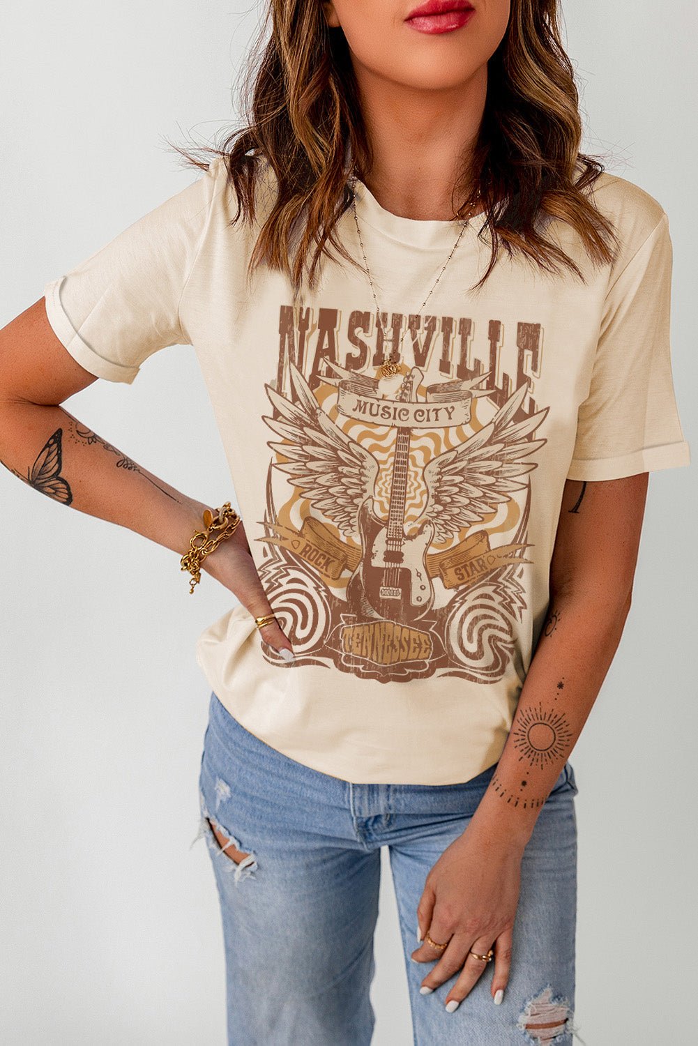 Western Graphic Round Neck T-Shirt – Khaki for Shopify Collective (3 view)