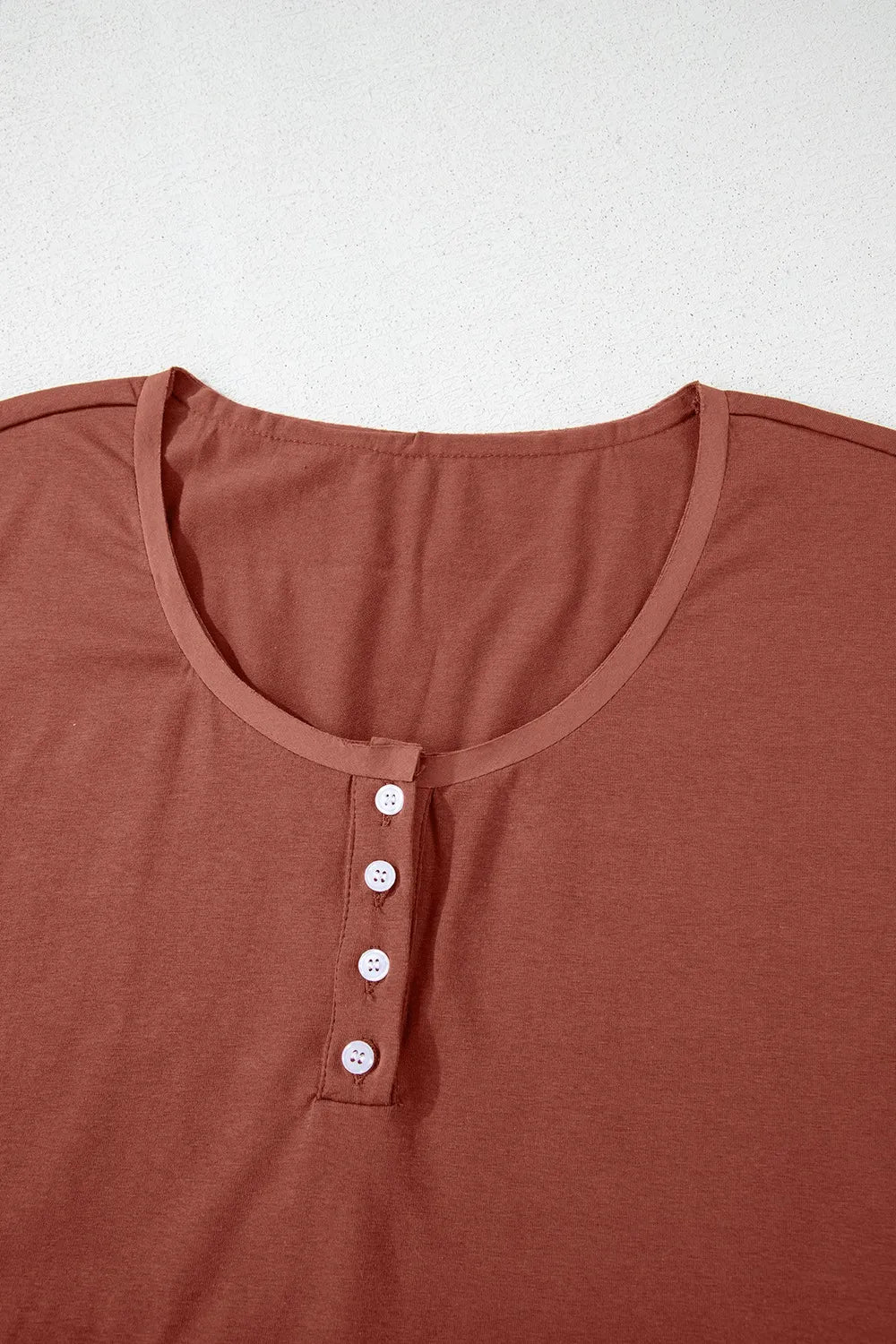 Short Sleeve U Neck Buttons Splicing Ruffle Blouse – Terracotta for Best Sellers (10 view)