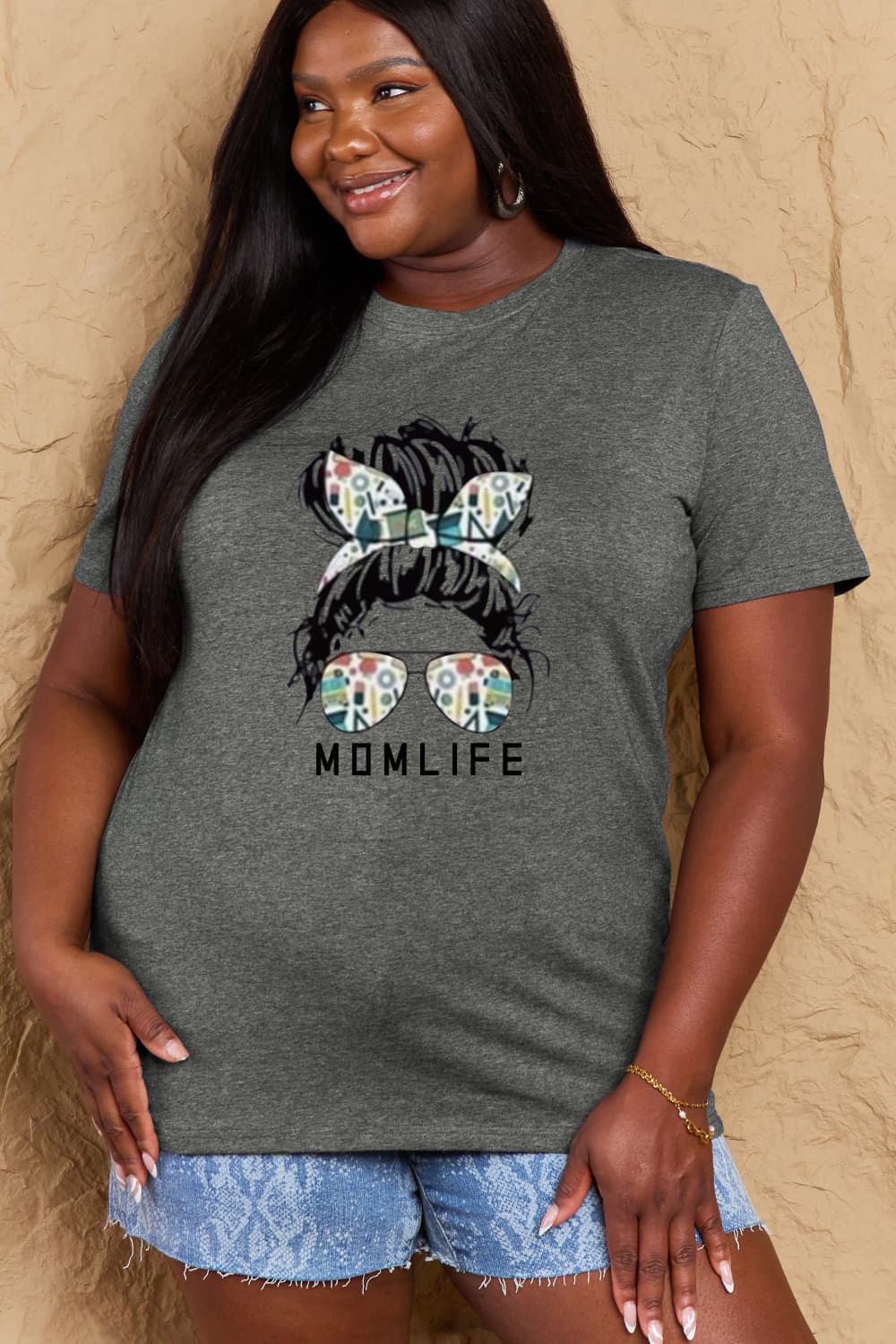 Simply Love Full Size MOM LIFE Graphic Cotton Tee – Charcoal Women's Top for Shopify Collective (16 view)