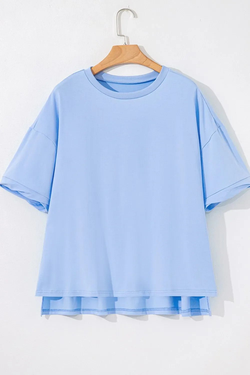 Loose Half Sleeve Hi Low Hem T Shirt – Light Blue for Best Sellers (3 view)