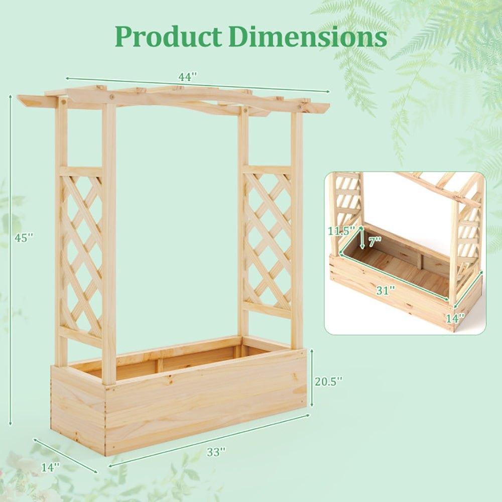 Wooden Raised Garden Bed with Trellis & Roof – Elevated Planter Box for Climbing Plants | Outdoor Garden Decor
