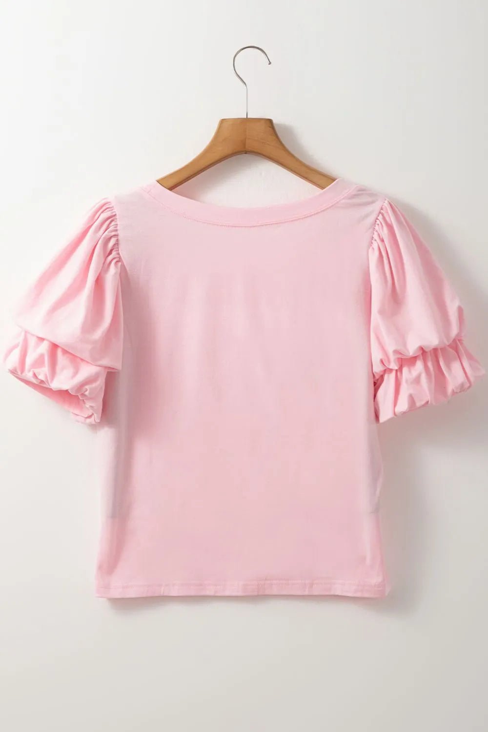Round Neck Bubble Sleeve Top – Blush Pink by Simply Love
