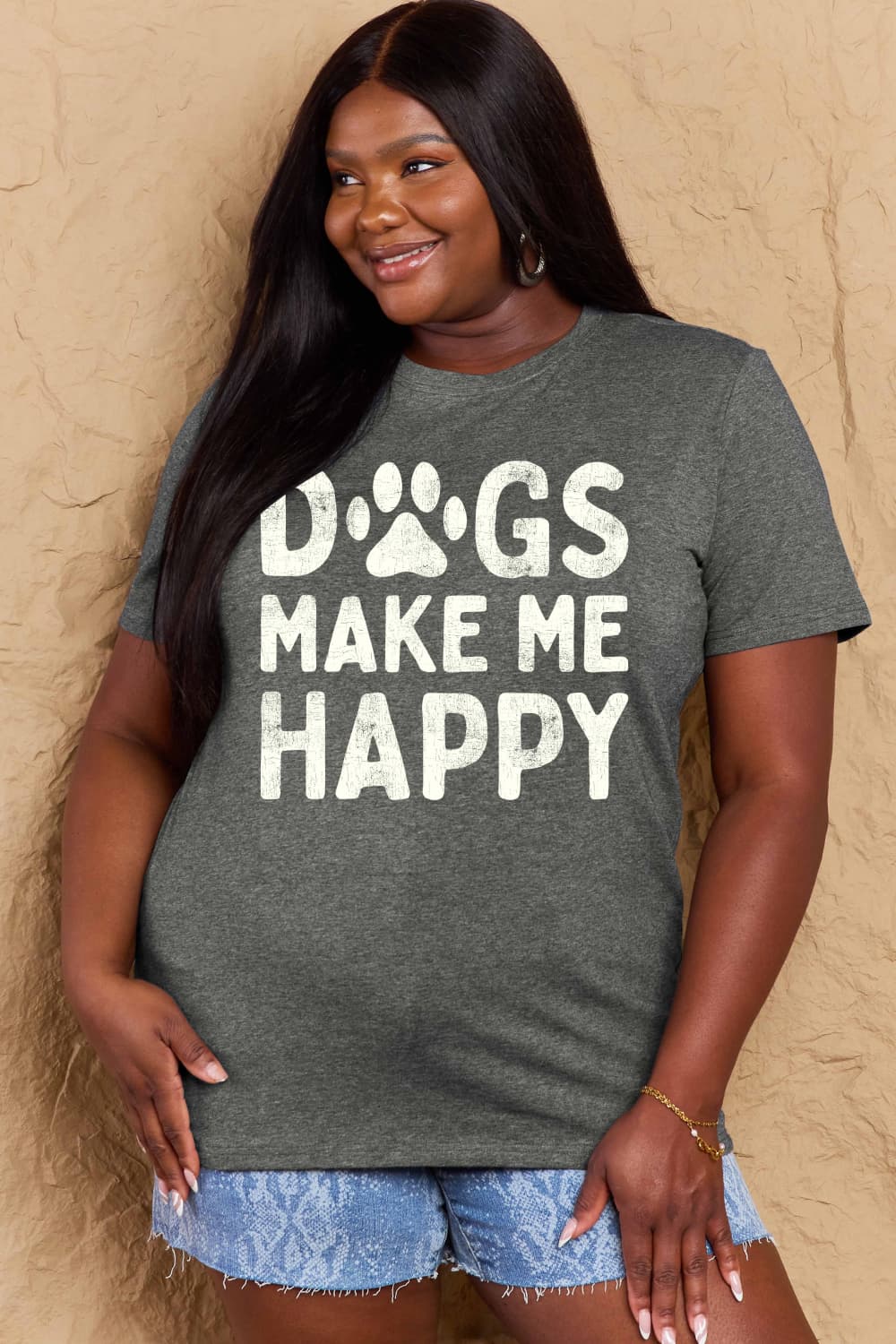 Simply Love Full Size DOGS MAKE ME HAPPY Graphic Cotton T-Shirt – Green Women's Top for Shopify Collective (13 view)
