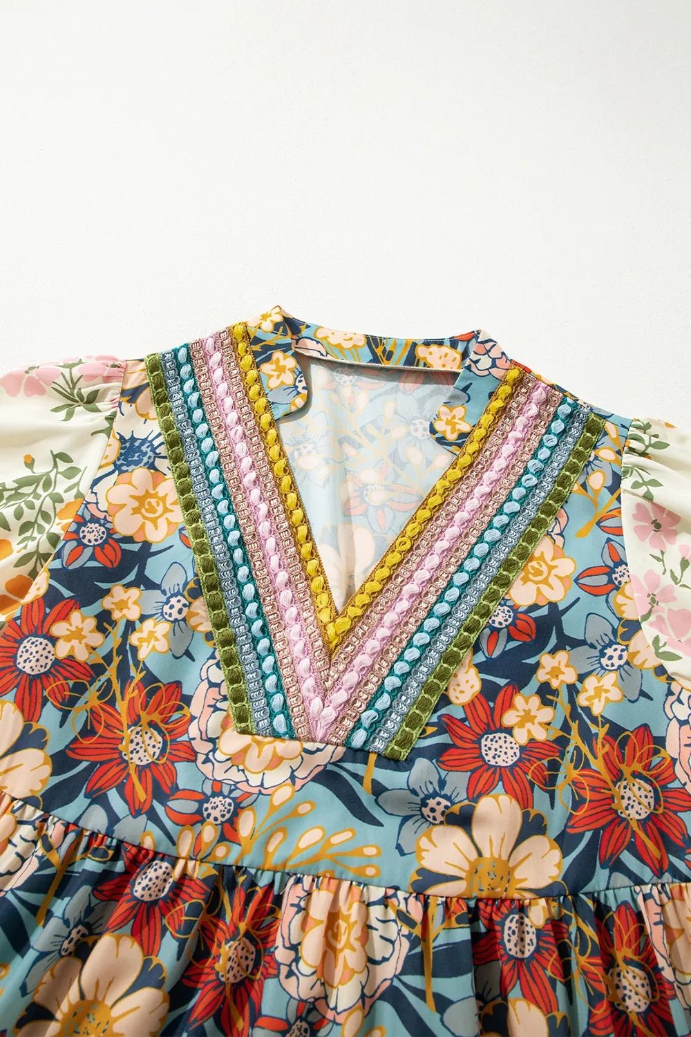 Printed Notched Flounce Sleeve Mini Dress – Floral for Shopify Collective (6 view)