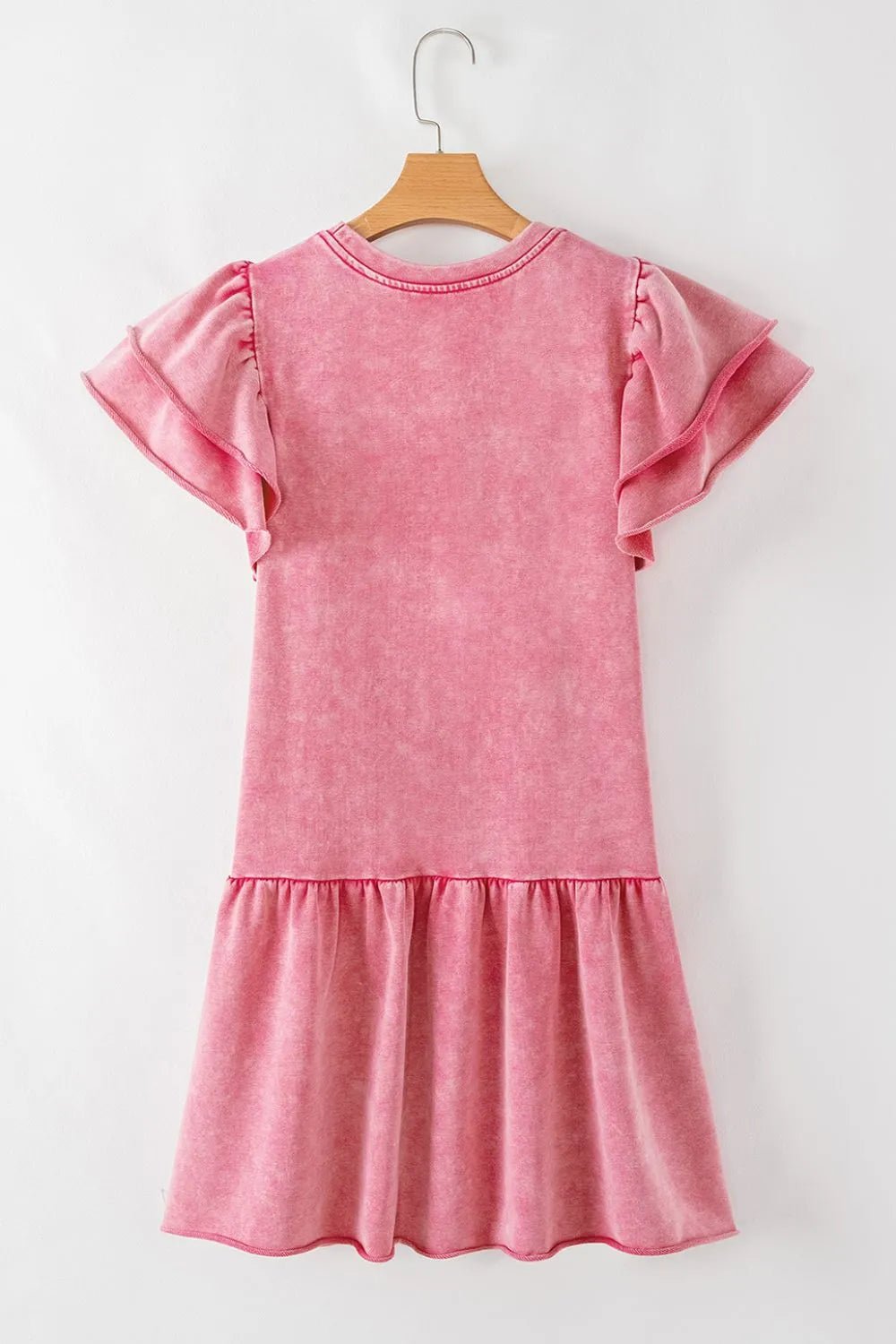 Mineral Wash Raw Edge Ruffle Mini Dress – Dusty Pink by Simply Love