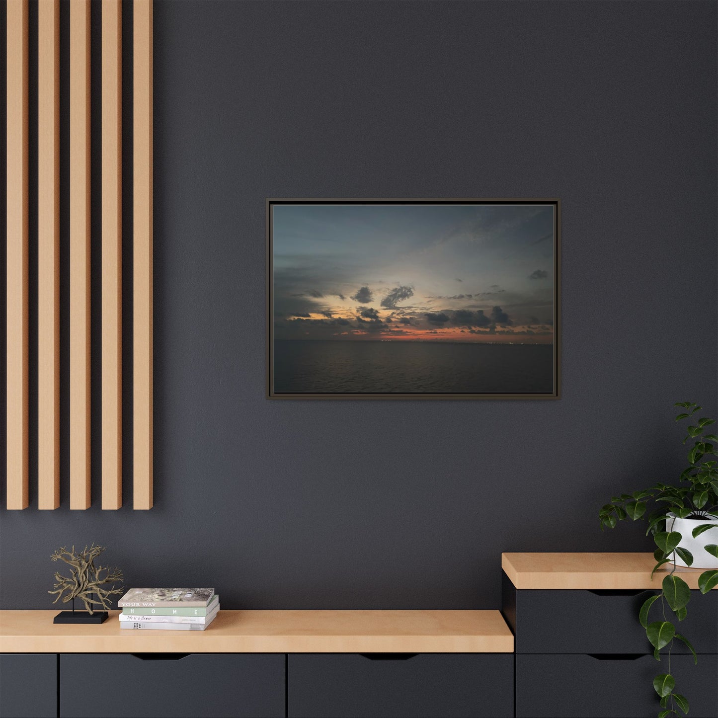 Framed Ocean Sunset Canvas Print, Coastal Wall Art, Home Decor, Gift for Nature Lovers, Beach House Accent