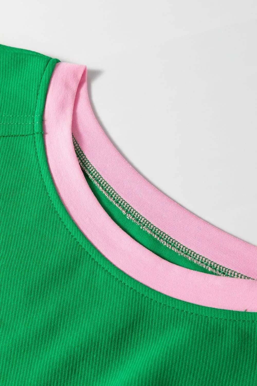 Two Tone Contrast Textured Crewneck Tee and Shorts Set – Green Women's Top for Shopify Collective (8 view)
