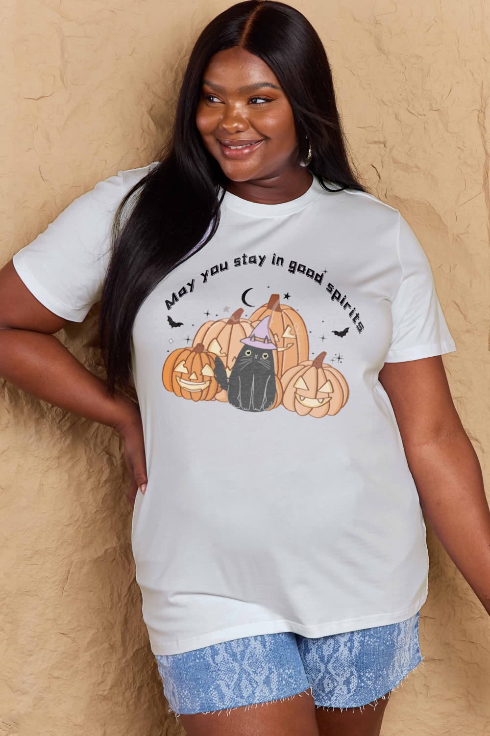 Simply Love Full Size MAY YOU STAY IN GOOD SPIRITS Graphic Cotton T-Shirt – Bleach Women's Top for Shopify Collective (8 view)